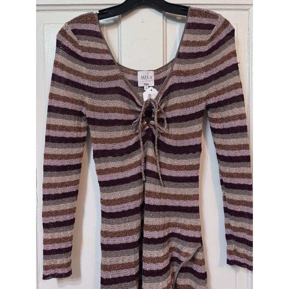 NWT Misa Stripe Metallic Front Slit Maxi Dress Size S - Picture 5 of 10